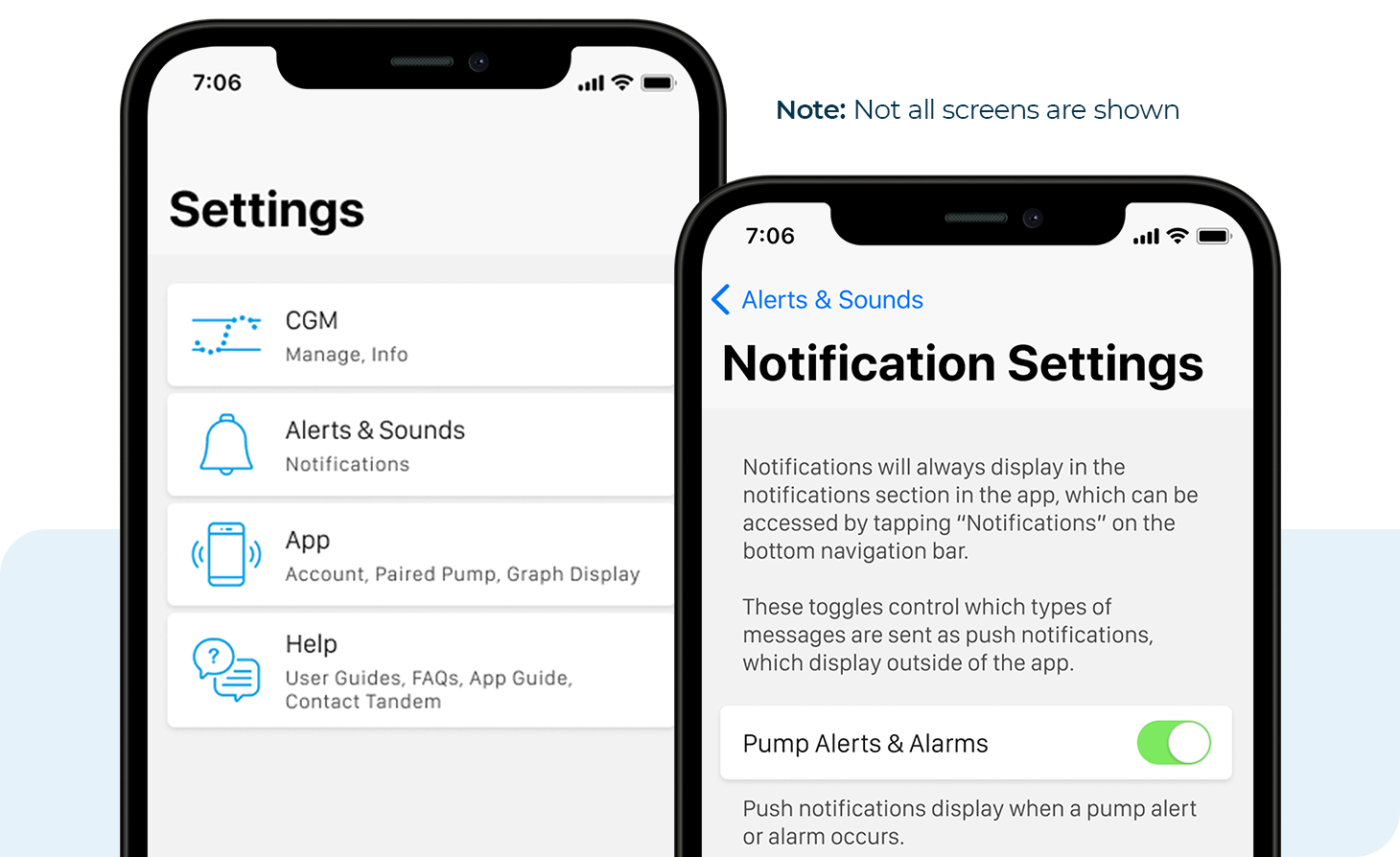 Settings and Notification Settings screens