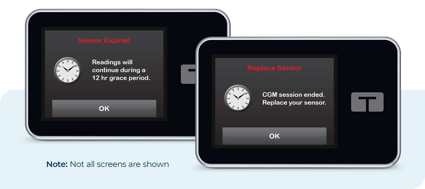 Automatic Shut-Off Alerts on t:slim X2 Insulin Pump. Note: Not all screens are shown.