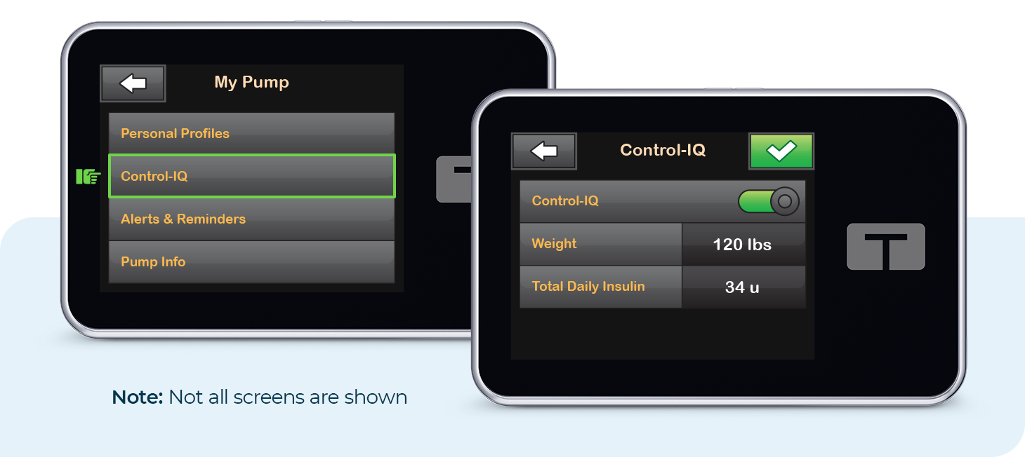 My Pump and Control-IQ Screens. Note: Not all screens are shown.