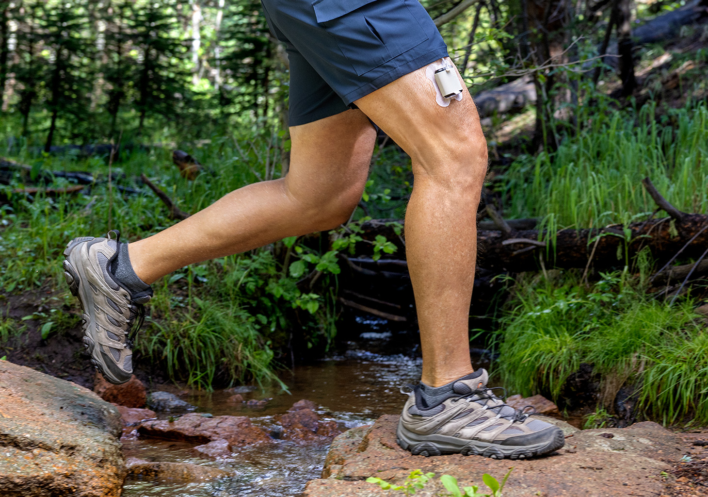 Tandem Mobi Adhesive Sleeve on Hiker's Leg