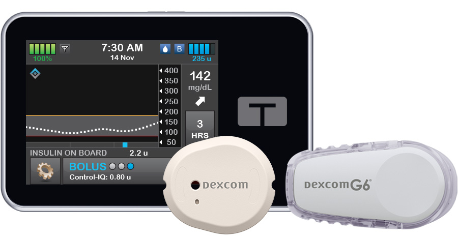 The t:slim X2 insulin pump side by side with the Dexcom G6