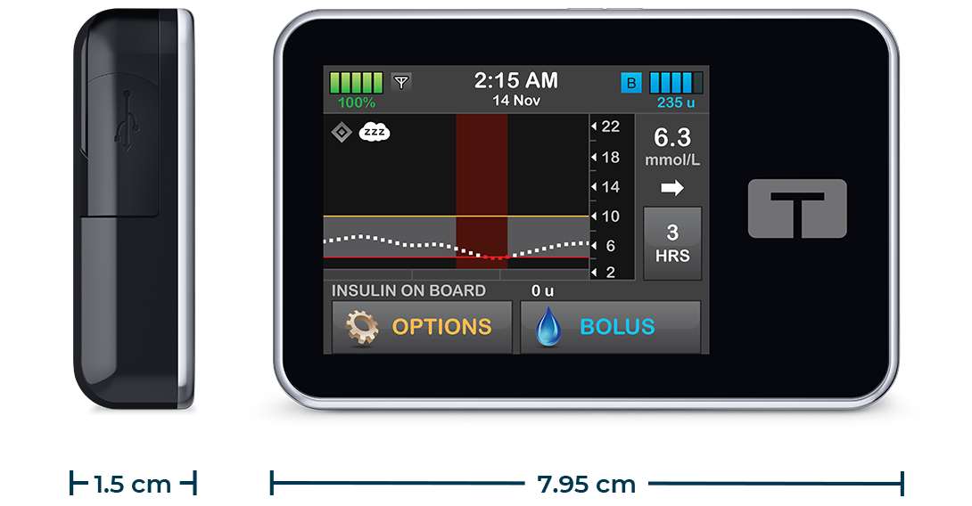 t:slim X2 insulin pump (3.13 wide x 0.6 depth)