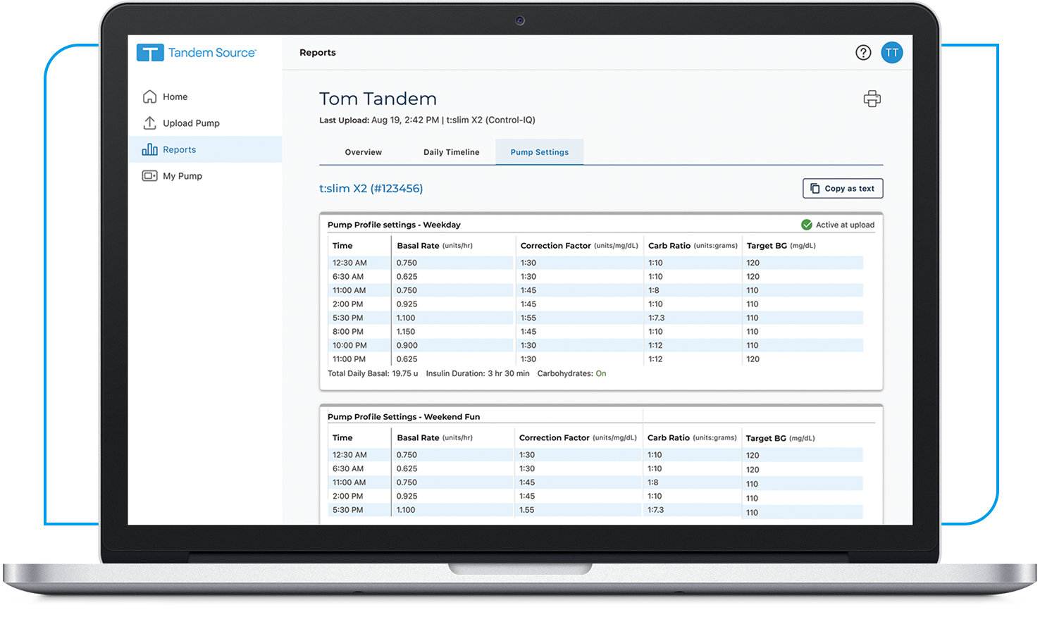 Tandem Source Pump Settings Screen