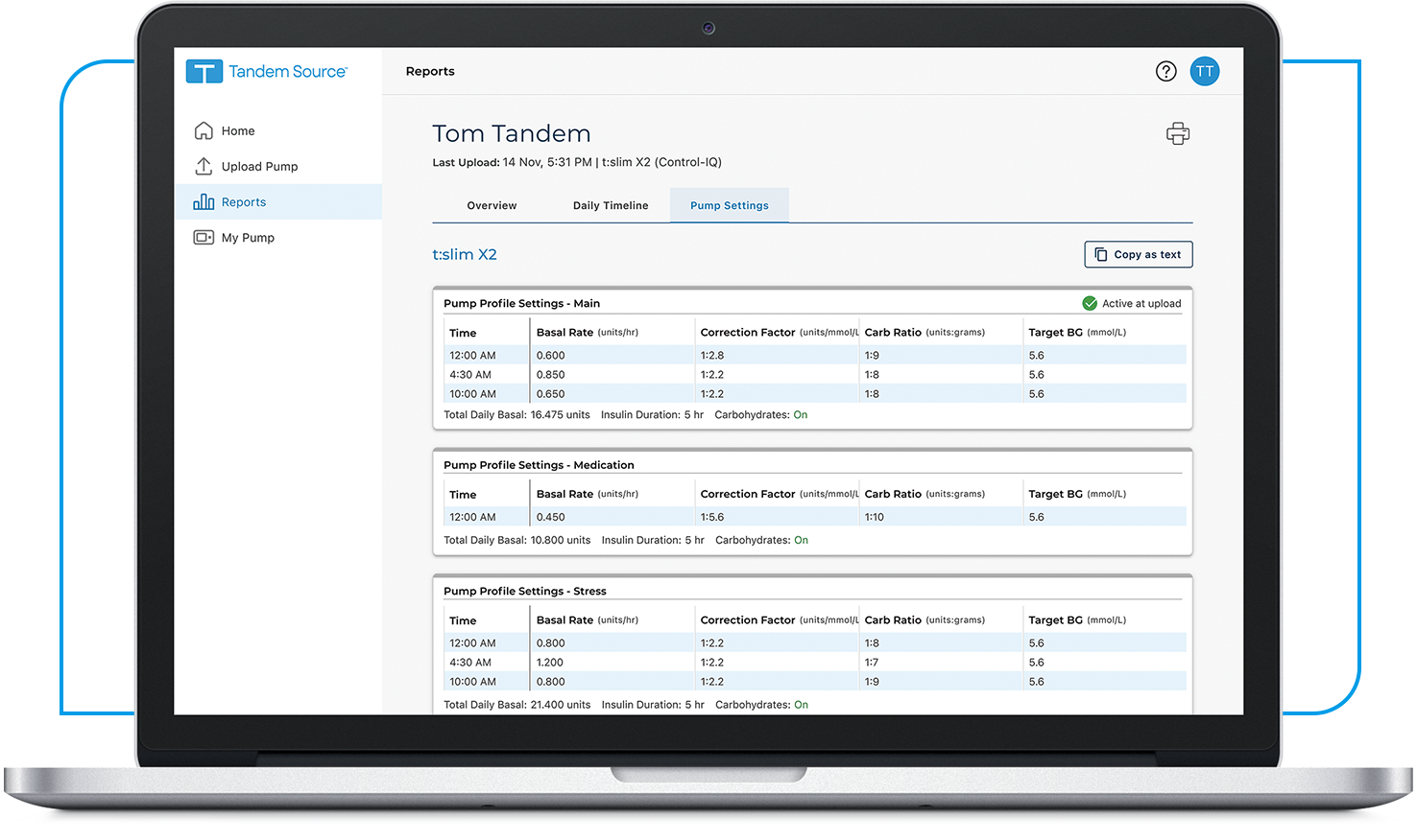 Tandem Source Pump Settings Screen