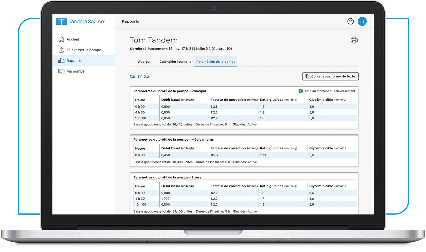 Tandem Source Pump Settings Screen