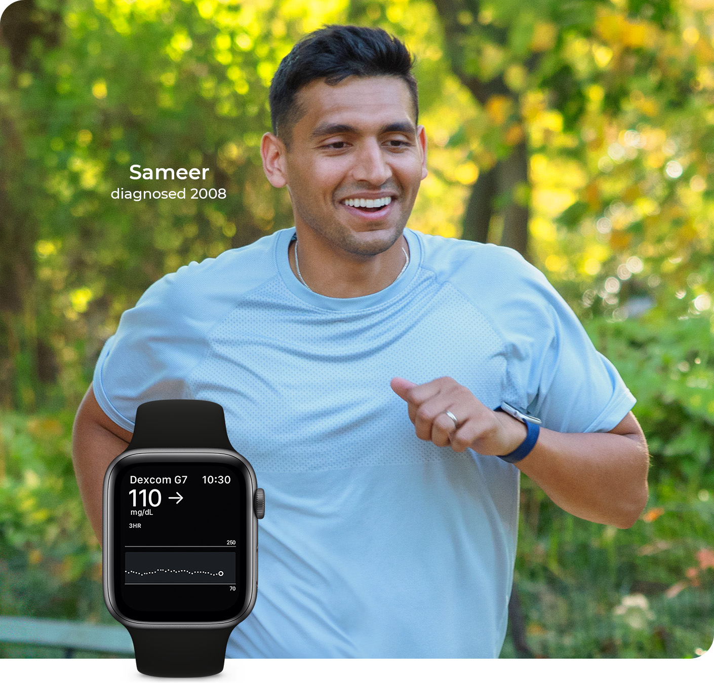 Sameer, diagnosed 2008, with Apple Watch